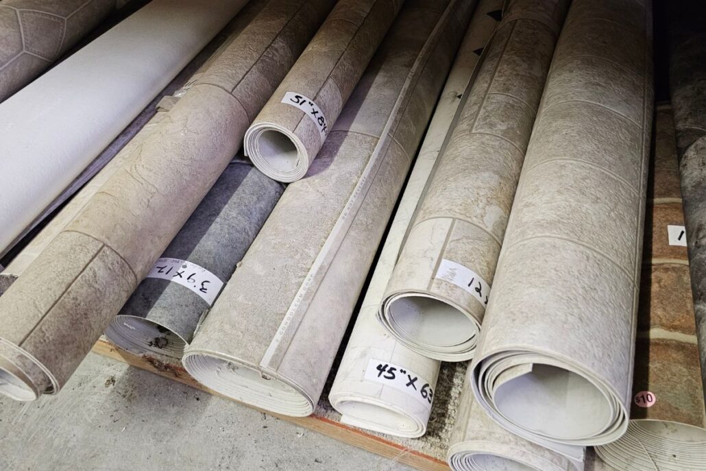 Sheet Vinyl Flooring Remnants – Carpet Barn A photo of sheet vinyl remnants in the Carpet Barn warehouse in New Cumberland, PA