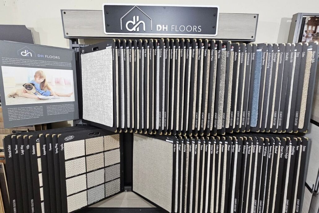 A photo of the DH Floors Carpet Display at the Carpet Barn Showroom in New Cumnerland, PA