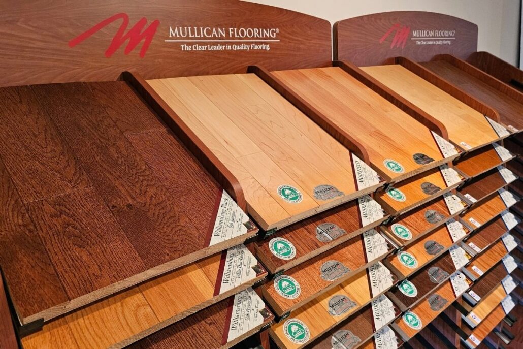 A Mullican Hardwood Flooring display at the Carpet Barn Showroom in New Cumberland, PA