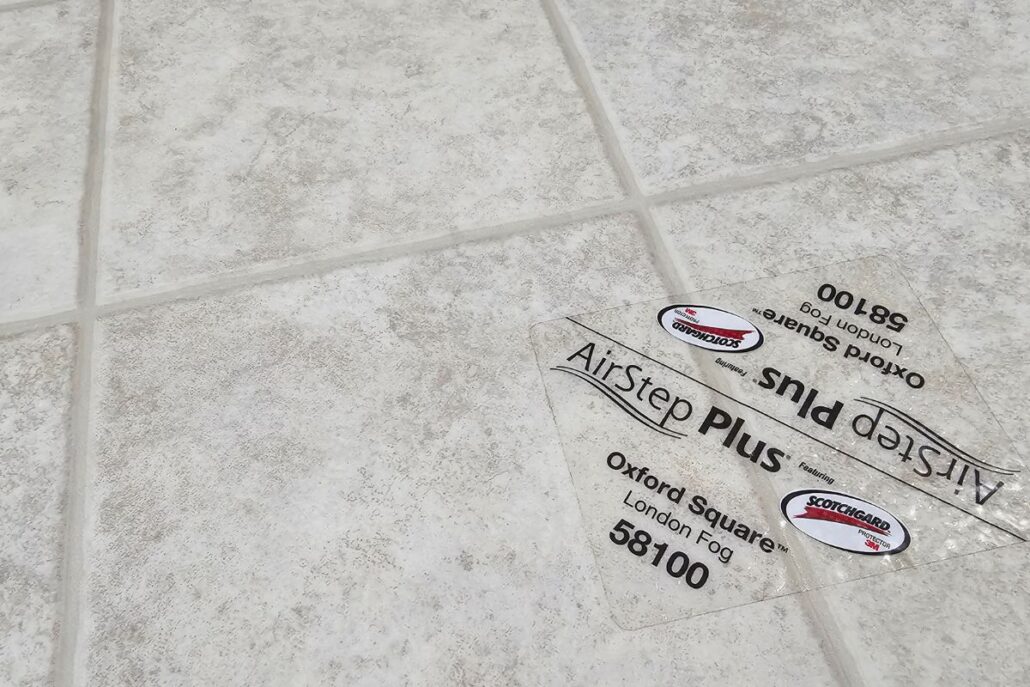 AirStep Plus Oxford Square sheet Vinyl Flooring Sample – Carpet Barn A photo of an AirStep Plus Oxford Square sheet vinyl flooring sample at the Carpet Barn Showroom